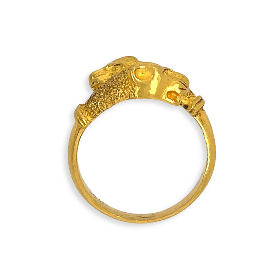 Vintage 24k Yellow Gold Double Leopard Head Animal Bypass Ring Side View