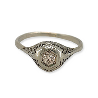 14k White Gold Antique Edwardian .25ct Diamond Filigree Detail Engagement Solitaire Ring