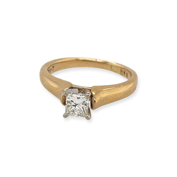 Vintage 14k Yellow Gold Princess-Cut .50ct (G/VS) Diamond Solitaire Ring, Engagement Wedding Bridal Marriage