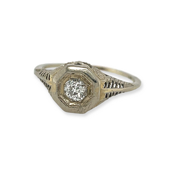 18k White Gold Art Deco Antique .25ct (F/SI) Diamond Solitaire Ring, Alternative Engagement, Bridal