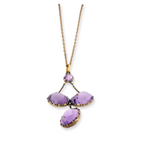 10k Rosy Gold and Sterling Silver Victorian Four Large Amethyst Stone Lavaliere Necklace