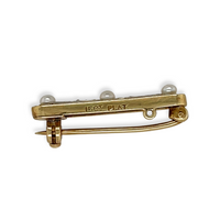 Antique 15k Yellow Gold and Platinum Top with Rosecut Diamond and Pearl Bar Brooch, Bridal Engagement Wedding Showing Hallmarks