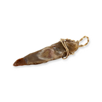14k Yellow Gold Wire-Wrapped Ancient Agate Arrowhead Pendant Side View