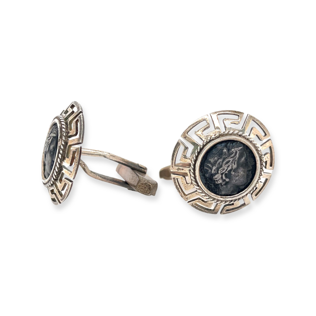 Vintage Sterling Silver Greek Key Cufflinks Men's Gift Idea