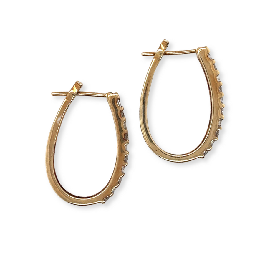 10k Yellow Gold Vintage 1ctw Alternating Round and Baguette Diamond Hoops Side View