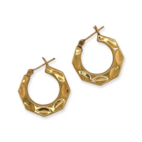 Vintage 14k Yellow Gold Faceted Octagon Hoop Earrings