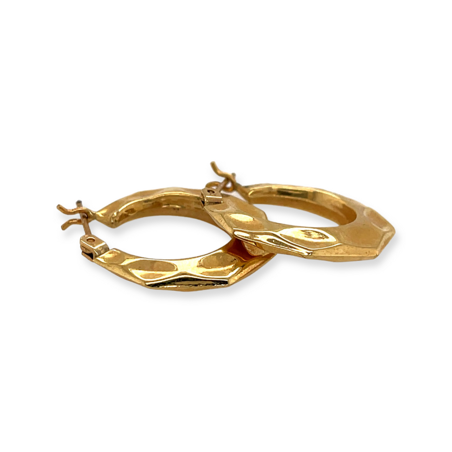 Vintage 14k Yellow Gold Faceted Octagon Hoop Earrings