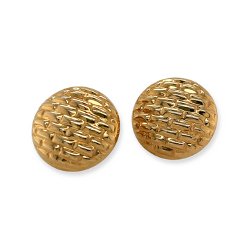 14k Yellow Gold Vintage Textured Button Leverback Earrings