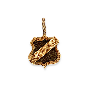 Antique Victorian 16k Yellow Gold Mourning Shield Pendant Conversion with Woven Human Hair