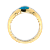 Contemporary 14k Yellow Gold Blue Turquoise and Diamond Flush-Set Dome Ring - December Birthstone, April Birthstone Side View