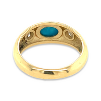 Contemporary 14k Yellow Gold Blue Turquoise and Diamond Flush-Set Dome Ring - December Birthstone, April Birthstone Back View