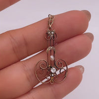 Video of 10k Yellow Gold Victorian Paste and Seed Pearl Lavalier Pendant Shown in Hand