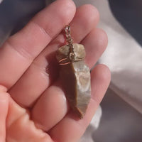 Video of 14k Yellow Gold Wire-Wrapped Ancient Agate Arrowhead Pendant in Hand