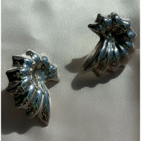 Large Vintage Puffy Seashell Mexican Sterling Silver Stud Statement Earrings, Mollusk or Ammonite Shape