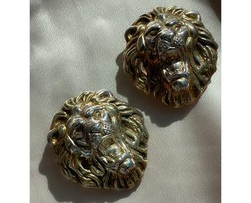 Large Vintage Roaring Lion Sterling Silver Leverback-Post Earrings