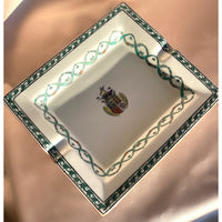 A white porcelain vintage ashtray trinket jewelry dish with a handpainted ship crest