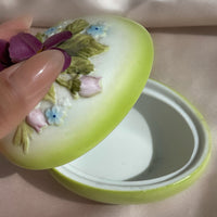 Vintage 1970s porcelain handpainted made in Japan Lefton egg shaped jewelry box