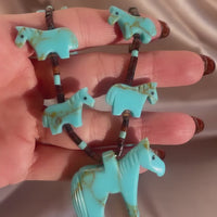 Vintage Zuni Carved Turquoise Horse Fetish Necklace with Heishi Beads, Sterling Silver Clasp