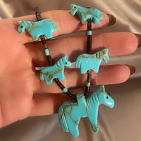 Vintage Zuni Native American fetish necklace with carved turquoise horse beads