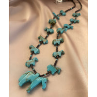 Vintage Zuni Native American fetish necklace with carved turquoise horse beads