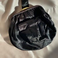 Antique Art Deco early vintage black satin flapper purse handbag