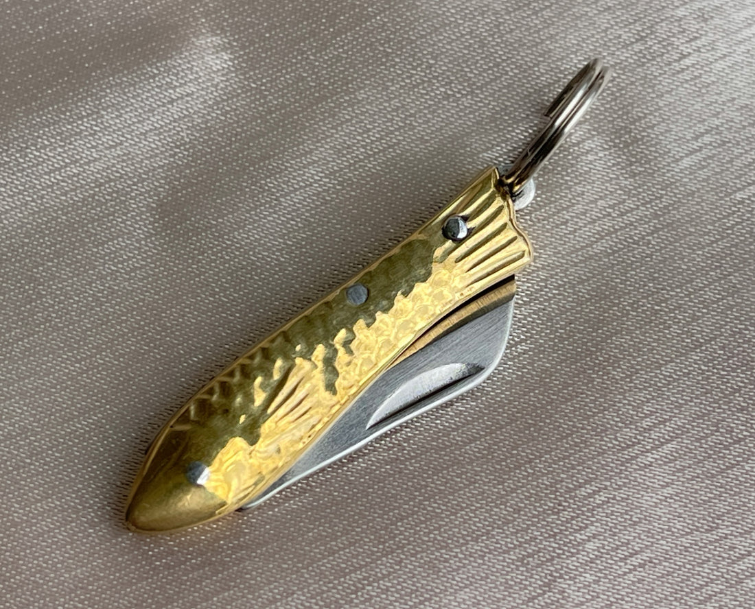 Vintage Mini Fish-Shaped Brass Pocket Knife Pendant