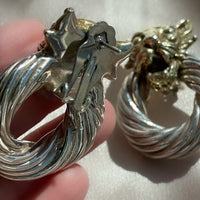 Vintage Tiger-Head Electroformed Sterling Silver Dangle Leverback Stud Earrings
