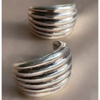 Vintage Sterling Silver puffy textured half hoop leverback earrings