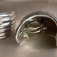 Vintage Sterling Silver puffy textured half hoop leverback earrings