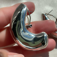Chunky Vintage Sterling Silver Puffy Drop Half-Hoop Leverback-Post Earrings