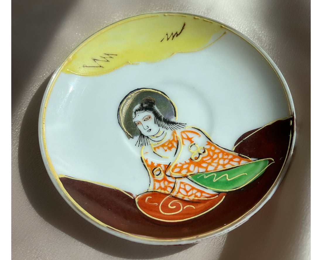 Handpainted Vintage Decorative Jewelry Porcelain China Dish with Woman, Made in Occupied Japan