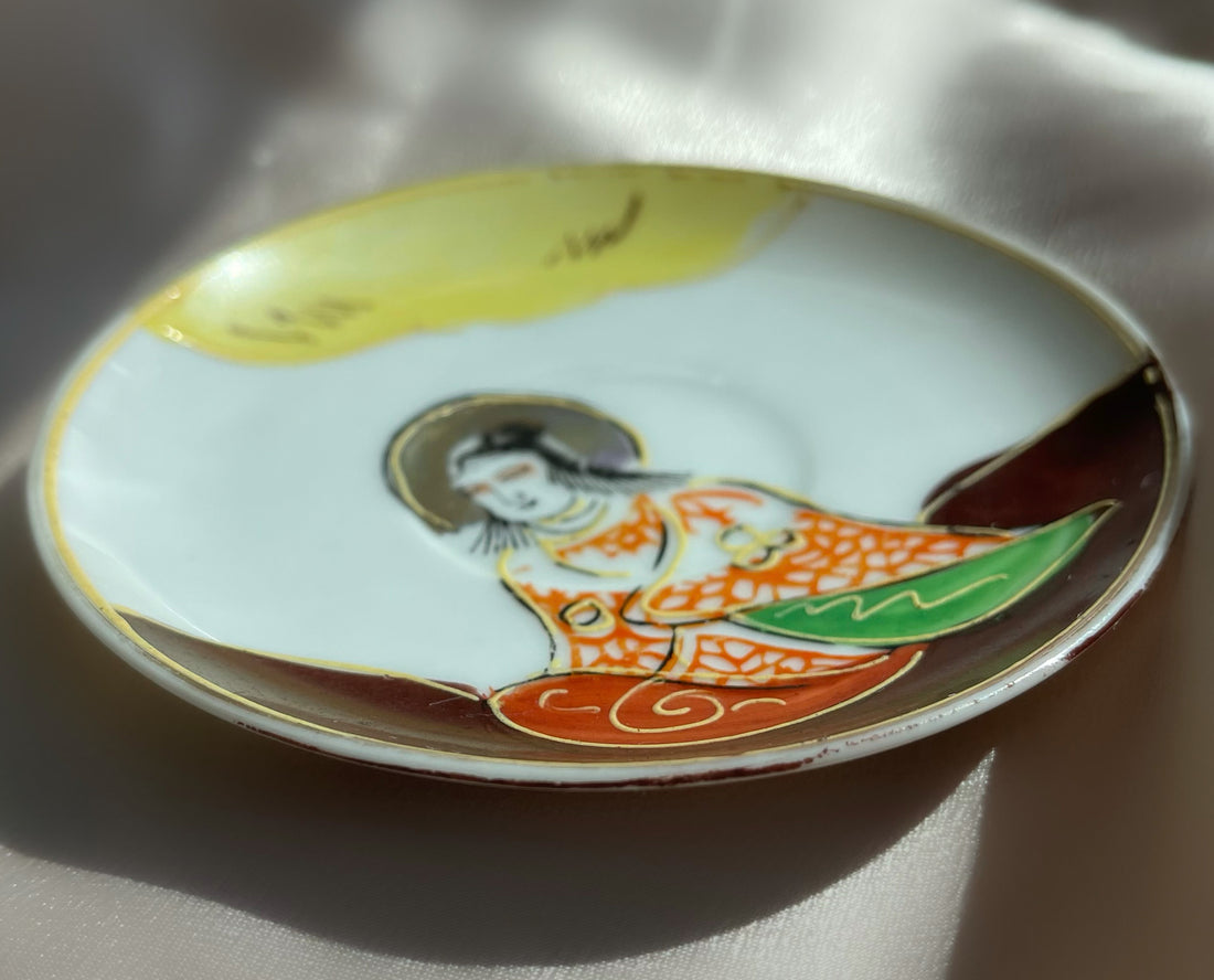 Handpainted Vintage Decorative Jewelry Porcelain China Dish with Woman, Made in Occupied Japan