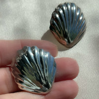 Vintage Sterling Silver Puffy Shell Statement Stud-Back Earrings
