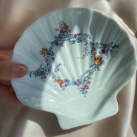 Vintage French Limoges Porcelain Shell-Shaped Jewelry Dish with Painted Floral Pattern