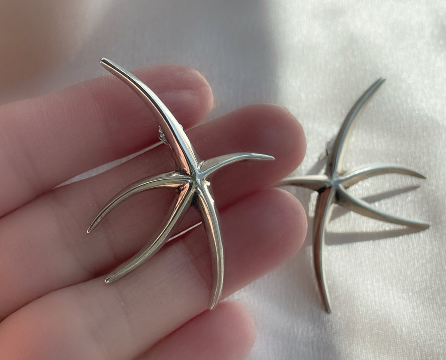 Vintage Sterling Silver Starfish Stud Statement Earrings