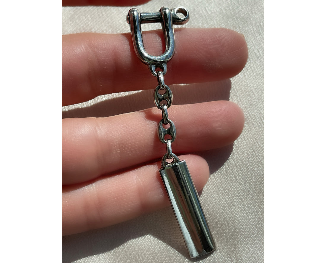 Vintage Sterling Silver Tiffany & Co. Valet-Style Shackle Key Chain with Mariner Link Detail, Marked Italy